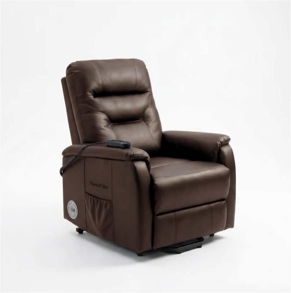 POLTRONA RECLINÁVEL THERALIFT SLIM EM COURO MARROM THERAMART-59129517